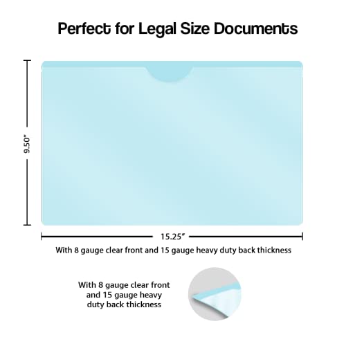 Doctor Stuff- 100 Pack, Vinyl Plastic Pocket File Folders Closed Sides, Legal Size, Clear Front Top Loading Job Jacket, Documents Holder for Office, High School and Medical Files, Light Blue