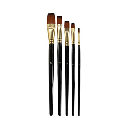 HBJWOV 5Pcs Artist Wood Handle Paint Brush Set Drawing Acrylic Oil Painting Pen Nylon Hair Painting Brush(Flat)