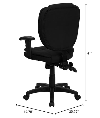 Flash Furniture Caroline Mid-Back Black Fabric Multifunction Swivel Ergonomic Task Office Chair with Pillow Top Cushioning and Arms