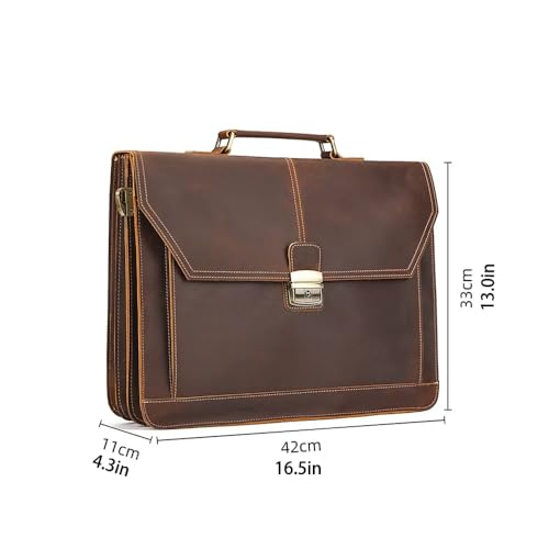 Messenger Bag for Men Vintage Leather Briefcase Laptop Shoulder Bag Unisex Crossbody Messenger Satchel for Office(Dark Brown)