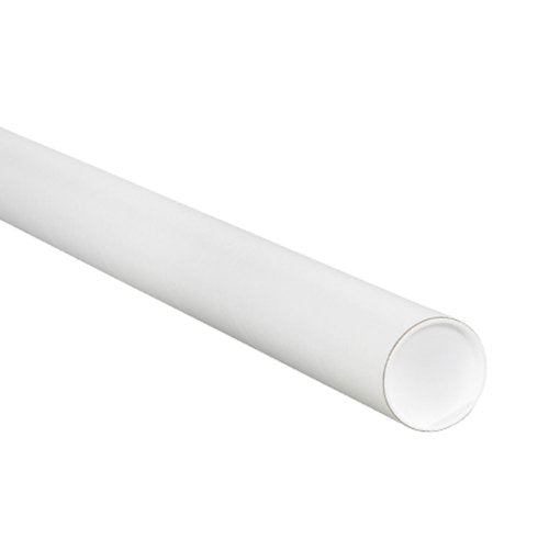Aviditi White Mailing Tubes with Caps, 1 1/2" x 12", Pack of 50, for Shipping, Storing, Mailing, and Protecting Documents, Blueprints and Posters