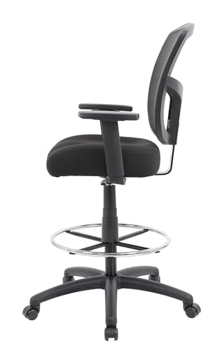 Scranton & Co Mesh Adjustable Height Drafting Stool, Black Finish, 46-49 in H x 27 in W x 27 in D, 4 in Foam Seat Cushion, Chrome Footring, Hooded Casters, Commercial Grade Office Chair