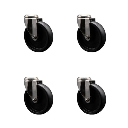 Polyolefin Swivel Bolt Hole Caster Wheels Set of 4 with 5 Inch Black Caster Wheels - 316 Stainless Steel Casters - Includes 4 Swivel Casters - 1,400 lbs. Total Capacity - Service Caster Brand