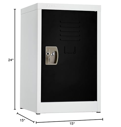 AdirOffice Kids Steel Metal Storage Locker - Heavy Duty Storage Organizer with Key and Hanging Rods - Ideal for Home, Gym & School - (24 in 1 Door, Black)