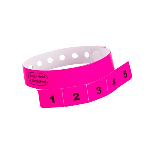 500 WristCo Neon Pink 5 Tab Vinyl Cash Tag Wristbands for Events