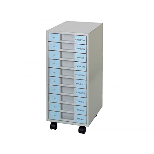 Clen Metal Lever Arch File 10 Compartments Plastic Height 5.5 cm with Wheels Light Grey 680 x 303 x 371 mm