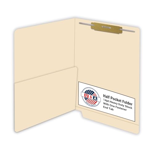 Manila Pocket File Folders, Doctor Stuff, Letter Size Reinforced End Tab Folder with 1/2 Pocket on Inside Left and 2" Bonded Fastener on Inside Top Right, 14 pt Manila Stock, Box of 50