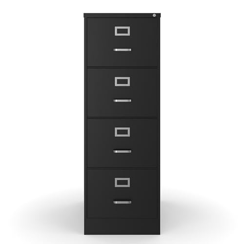 Staples 4-Drawer Vertical File Cabinet, Letter/Legal, Locking, Black, 26.5" D