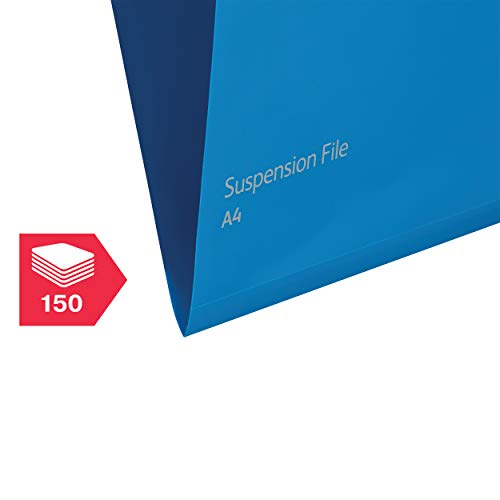 Rexel A4 Heavy Duty Suspension Files with Tabs and Inserts for Filing Cabinets, 15 mm V Base, Polypropylene, Blue, Crystalfile Extra, Pack of 25, 70636