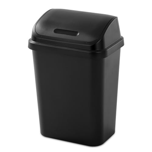 Sterilite Swing Top Wastebasket, Trash Can, 7.8 Gallon, Black, 12-Pack