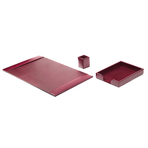 DACASSO Bonded Leather Desk Set - Luxury Leather Desk Pad & Desk Organization Essentials (Burgundy, 3 Piece)