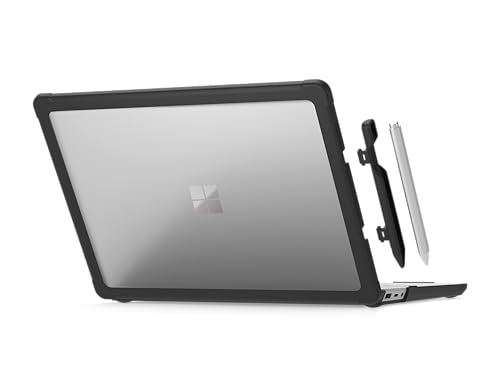 STM Dux Case for Microsoft Surface Laptop 13.5" (6th Edition) – Rugged Slim Protective Shell with Transparent Back, Non-Slip Feet, Open-Hinge Cooling, TPU Clip-On Design – Full Port Access - Black