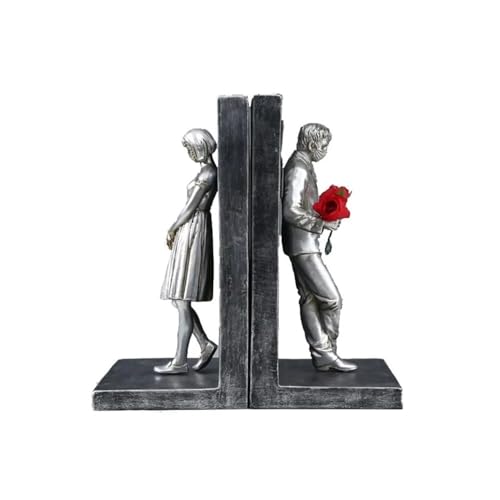 CAOJLjiaxiang-2012 Bookends 2Pcs Bookends Resin Book Ends Bookshelf Books End Decorative Book Holder Book Ends(Silver)