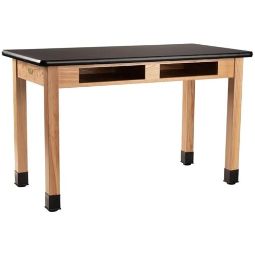 National Public Seating NPS 30x72 Wood Science Lab Table with HPL Top and Book Compartments in Black
