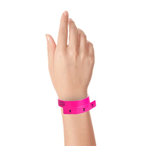 500 WristCo Neon Pink 3 Tab Vinyl Cash Tag Wristbands for Events