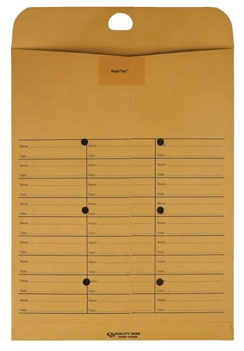 Quality Park 2-Side Interoffice Envelopes, Redi-Tac Box-Style, Brown Kraft, 10 x 13, 100 per Box, (63666)