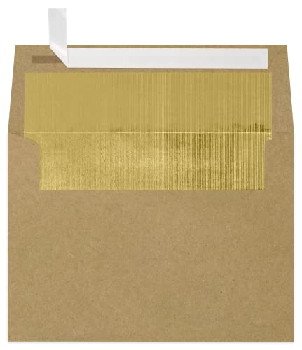 LUXPaper A7 Foil Lined Invitation Envelopes | Peel & Press | 5 1/4" x 7 1/4" | Grocery Bag Brown w/Gold LUX Lining | 70lb. Text | 1,000 Qty