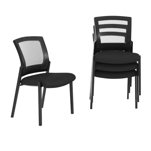 Flash Furniture Hercules Commercial Stackable Side Chair, Armless with Black Mesh Seat and Black Powder Coated Steel Frame for Stackable Office and Reception Seating, Set of 4