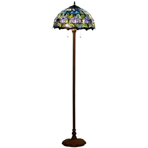 errzom Tiffany Style Stained Glass Floor Lamp [2-Lights][16''WX65''H] Home Decoration Lights Antique Rose Tulip Wisteria Grape Standing Reading Light for Living Room Bedroom Corner Corridor,Tulip