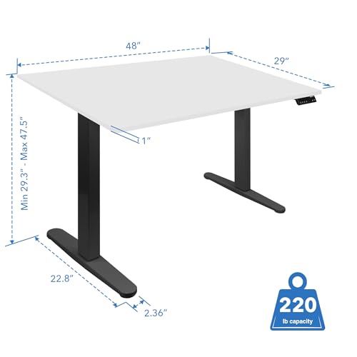 Mount-It! Dual Motor Electric Standing Desk with 48" Tabletop White Tabletop, Black Frame