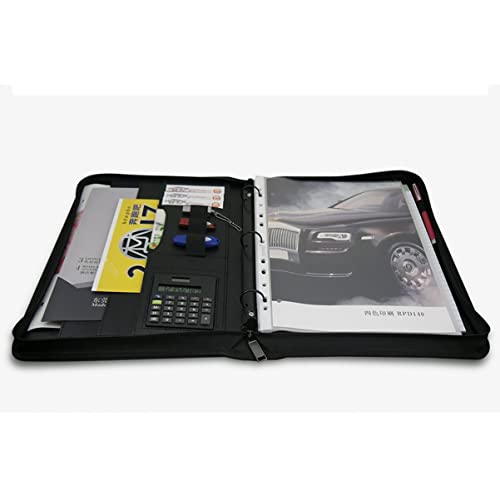 EoxinDm Padfolio Organizer Binder,Portfolio, A4 Padfolio Portfolio 3-Ring Organizer Binder PU Leather Folder Business Document Notebook Zippered Portfolio for Women/Men(Black a)