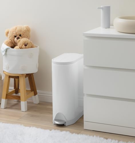 simplehuman Butterfly Step Can, 18L / 4.8 Gallon Trash Can with Upgraded Odor Control for Bedrooms, Bathrooms, Nurseries, 150,000-Step Pedal, Lid Shox® Silent Close, White Steel