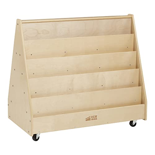 ECR4Kids Mobile Double-Sided 10-Shelf Wooden Book Display, Natural