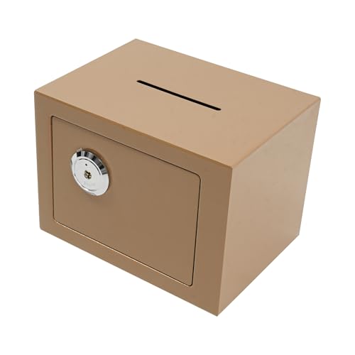Small Safe Box with Drop Slot, Safety Box for Money, Depository Safe with Drop Slot Mountable CashBox with Lock for Home & Office Security (Gold)