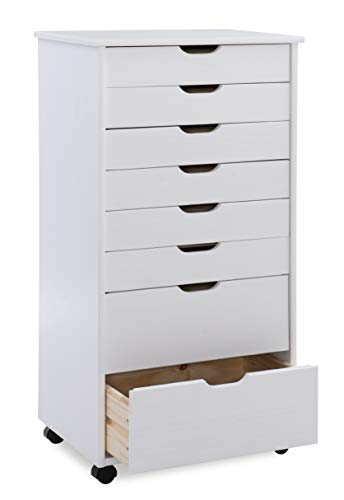 Linon Home Decor Products Corinne Eight Drawer Storage, White Wash Rolling Cart