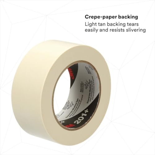 3M Masking Tape, 48 mm W x 55 m L, 4.4 mil Thick, Tan, Rubber Adhesive, 24 PK 201+ - 1 Each
