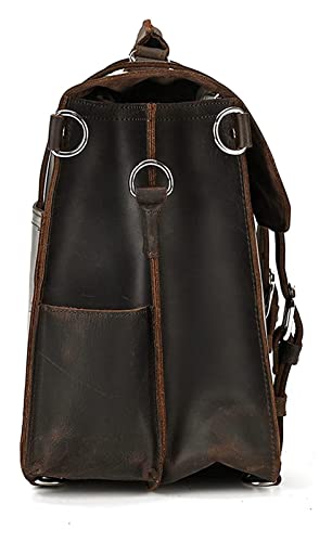 TaoshuNLy Crazy Horse Leather Messenger Shoulder Bag 13inch Laptop Briefcase Computer Handbag Bussiness Crossbody Bag(Dark Brown)