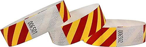 Tyvek Wristbands - Striped - 10000 Pack - Neon Red + Yellow - 3/4" Tyvek Wristbands for Events