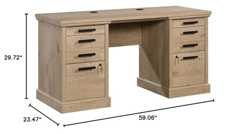 UrbanPro 60" Engineered Wood Credenza Desk, Prime Oak Finish, 6 Drawers with Full Extension Slides, File Storage and Cord Management, Resimercial Office Desk for Home or Commercial Use