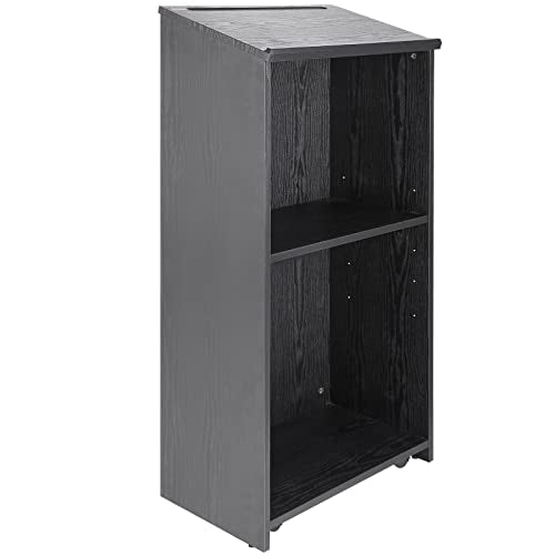 VEVOR Podium Stand, 47-inch Mobile Lectern with 4 Casters, Wooden Presentation Stand with Shelves, Angled Top, for Church, Office, School, Home Use, Black