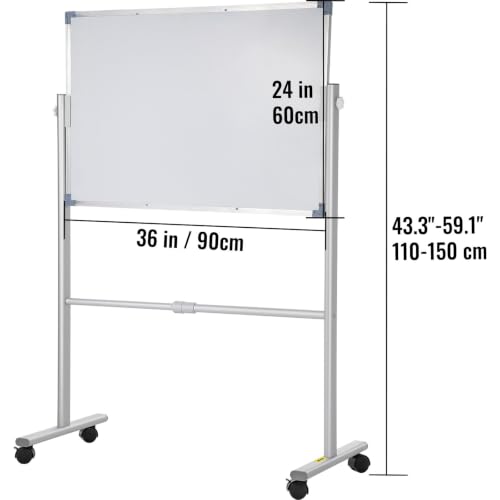 Mobile Magnetic Whiteboard 24x36 Inch Dual Side 360 Rotate with Wheels