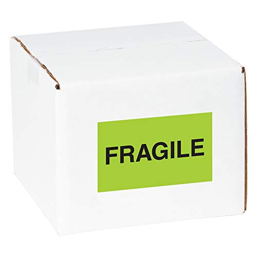 Tape Logic Aviditi Tape Logic 3" x 5","Fragile" Fluorescent Green Warning Sticker, for Shipping, Handling, Packing, and Moving (1 Roll of 500 Labels)