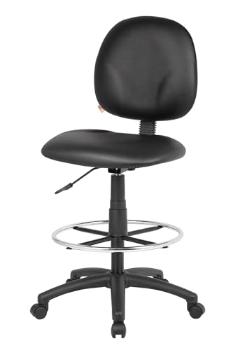 Scranton & Co Adjustable Drafting Stool, 26.5"-31.5" Seat Height, Fabric, Black Finish, Contoured Back, Extra Large Cushion, Pneumatic Height Adjustment, Ergonomic Office Chair for Workspace Use