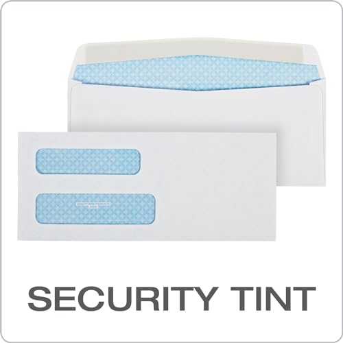Quality Park® #8-5/8 Double Window Envelopes, Security Tint Envelopes, 3-5/8 x 8-5/8, Gummed, 24 lb White Paper, Side Seams, 500 per Box (QUA24532)