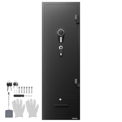 VEVOR 4 Gun Safe, Long Gun Cabinet for Rifles and Pistols, Quick Access Rifle Safe with 2 Ammo Slots, 2 Pistol Pockets & 2 Adjustable Racks, Large Digital Cabinet with Key and Password Lock
