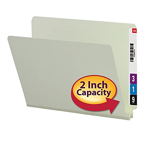Smead End Tab Pressboard File Folder, Straight-Cut Tab, 2" Expansion, Letter Size, Gray/Green, 25 per Box (26210)