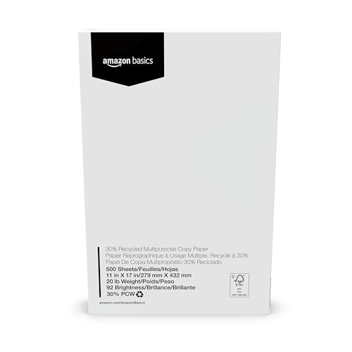 Amazon Basics 30% Recycled Multipurpose Copy & Print Paper, 11 x 17 Inches, 20 lb Weight, 92 Bright, White, 2500 Sheets (5 Reams)