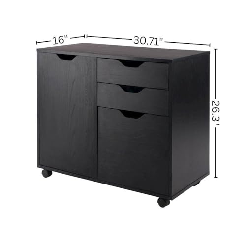 Furnifact 2 Section Mobile Filing Cabinet, Black, 3 Drawers, File Storage, Adjustable Shelf, Rolling Casters, Office Furniture