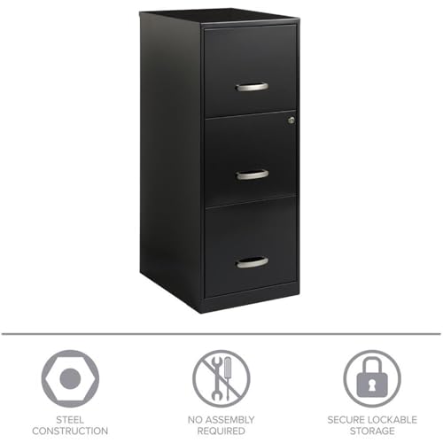 BOWERY HILL 3 Drawers 35.5" Vertical Black Metal Filing Cabinet Lockable Pre-Assembled Stationary Letter Size for Home, Office