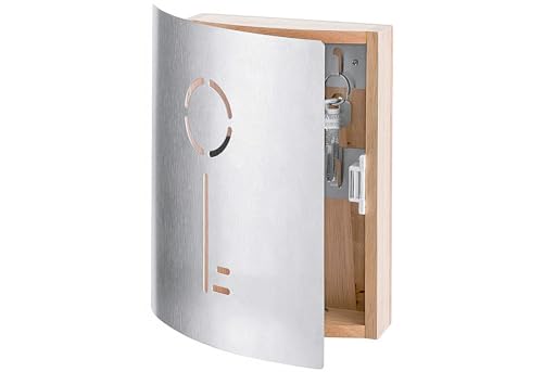 Zeller 'Schlüssel' (Key) 13846 Key Cabinet 21.5 x 5.5 x 24.5 cm Beech Wood and Stainless Steel by