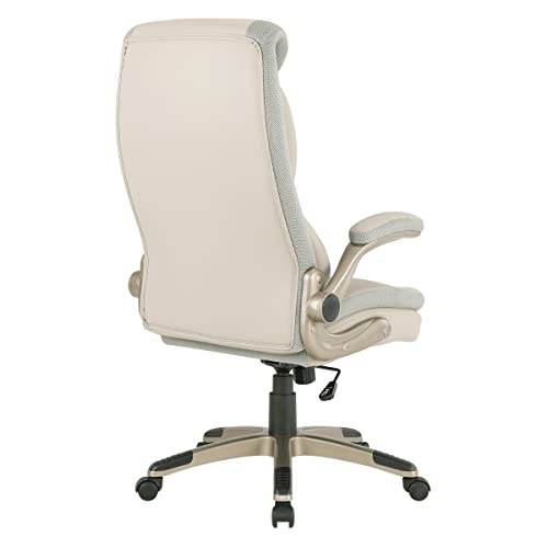 Office Star ECH Series Executive Bonded Leather Office Chair with Lumbar Support and Padded Height Adjustable Arms, Taupe with Cocoa Coated Nylon Base