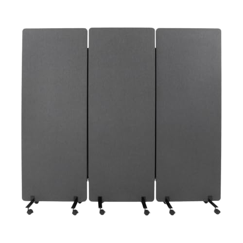 72" X 66" 3-Panel Soundproof Room Divider w/Wheels for Office(Dark Gray)