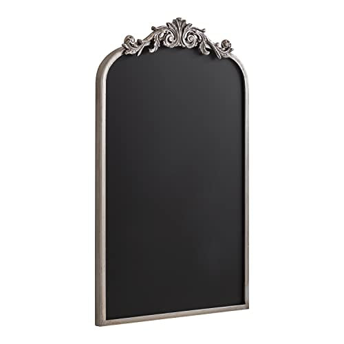 Kate and Laurel Arendahl Arch Chalkboard; Silver; 19 x 31; Framed Arched Ornate Vintage Magnetic Chalkboard for Unique Display; Decoration; and Organization