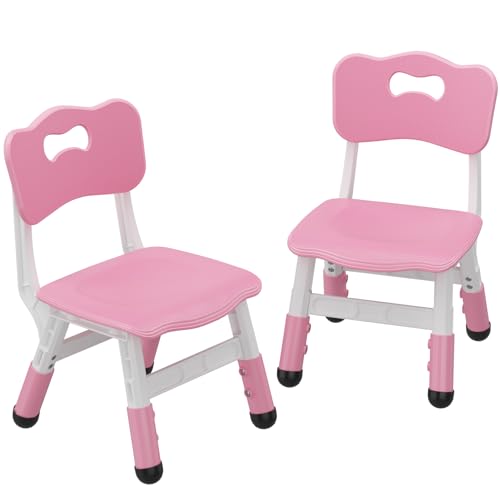 BouPower 2-Pack Adjustable Kids Chairs, 3-Level Height Plastic Toddler Chair with Non-Slip Base & Stackable Design, for Home School Classroom Daycare Indoor Outdoor Use, Ages 2-8,Pink