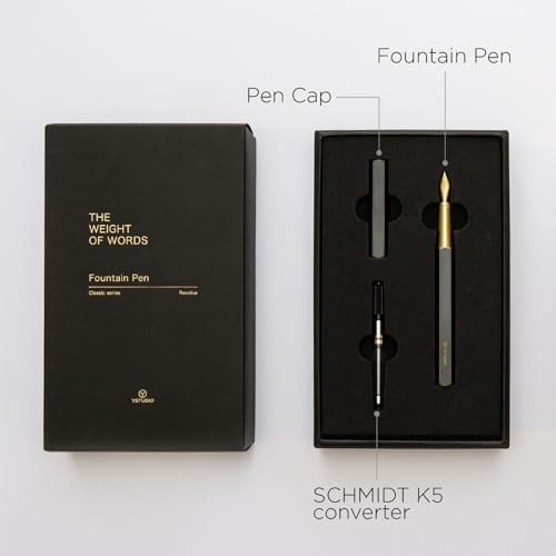 YSTUDIO Stunning Classic Revolve Fountain Pen, Schmidt Gilded Nib, Best Pen Gift Set for Men & Women, Professional, Executive Office, Nice Pens（black，M nib）