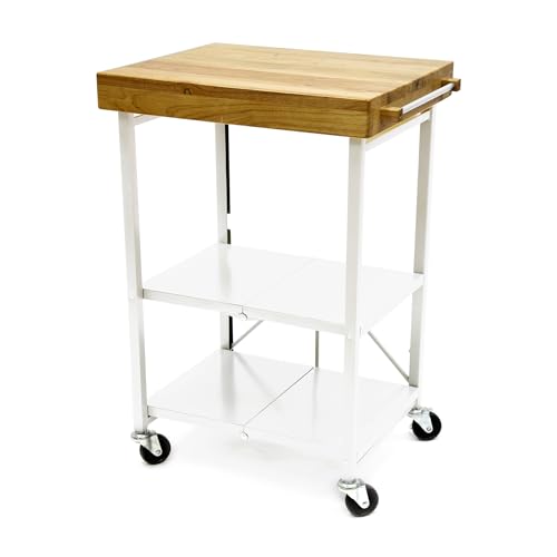 Origami Foldable Kitchen Island Cart, Rolling Storage Table Organizer with Wheels, White